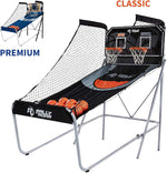 Shootout Basketball Arcade Game, Home Dual Shot with LED Lights and Scorer - 8-Option Interactive Indoor Basketball Hoop Game with Double Hoops, 7 Basketballs, Pump